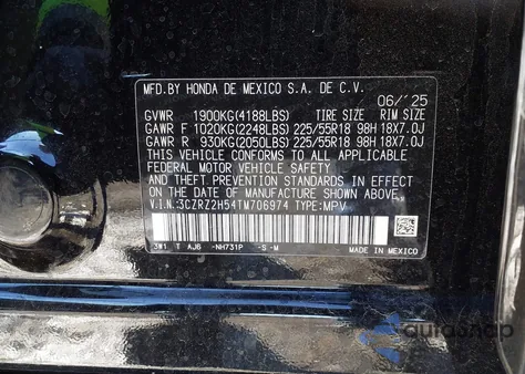 2026 Honda Hr-V Awd Sport z USA, uszkodzony, nr VIN 3CZRZ2H54TM706974